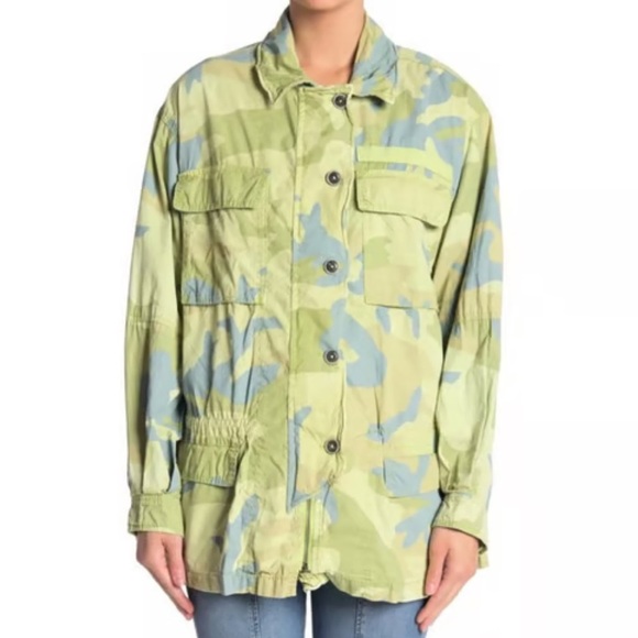 Free People Jackets & Blazers - Free People Camo Green and Blue Field Military Jacket Light Size Medium